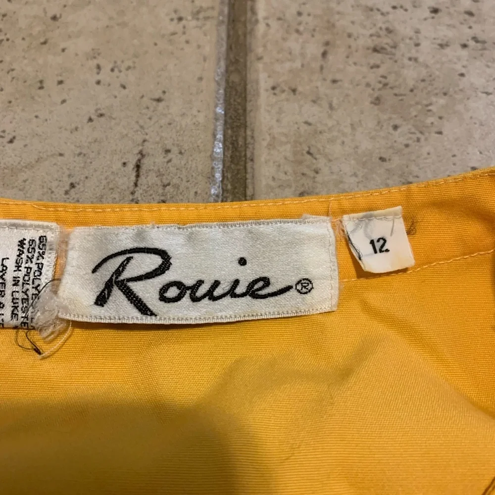 VINTAGE 80s Rouie Yellow Midi Shirt Dress with Belt Short Sleeve Size 12 - Picture 3 of 7